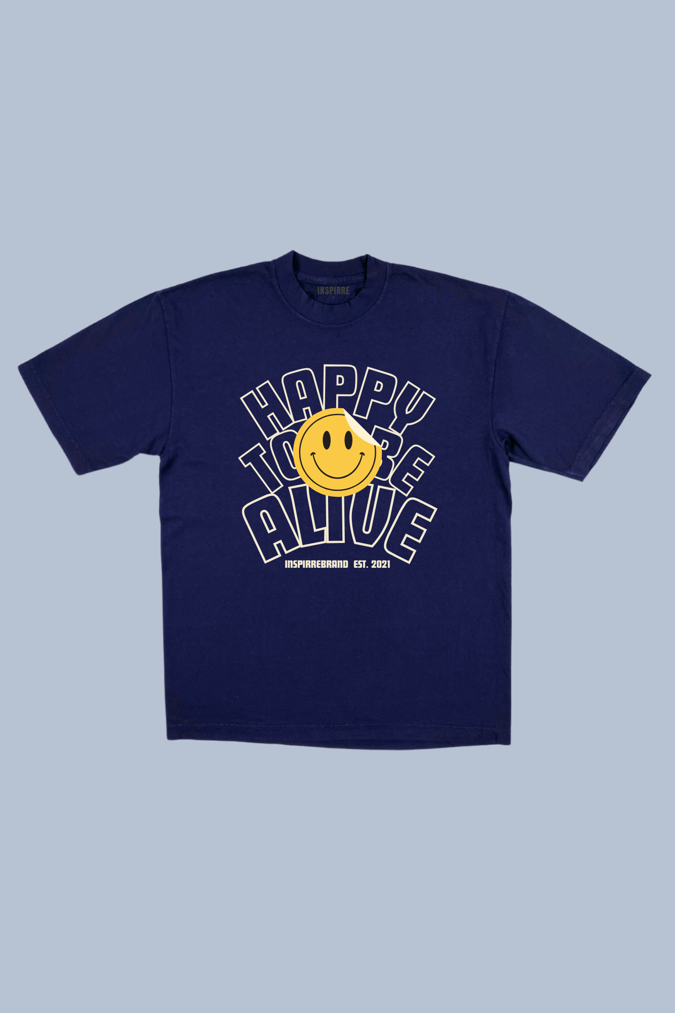 Happy To Be Alive Smiley premium graphic tee in navy - positivity and gratitude adult shirt