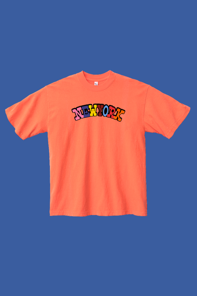 Orange t-shirt with colorful New York text - NYC diversity and culture adult shirt