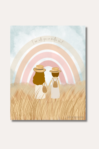 I am with you no matter what art print - rainbow and wheat field illustration