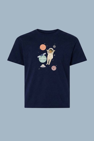 Youth graphic tee with My Possibilities Are Endless message - positive empowerment navy blue shirt for kids and teens