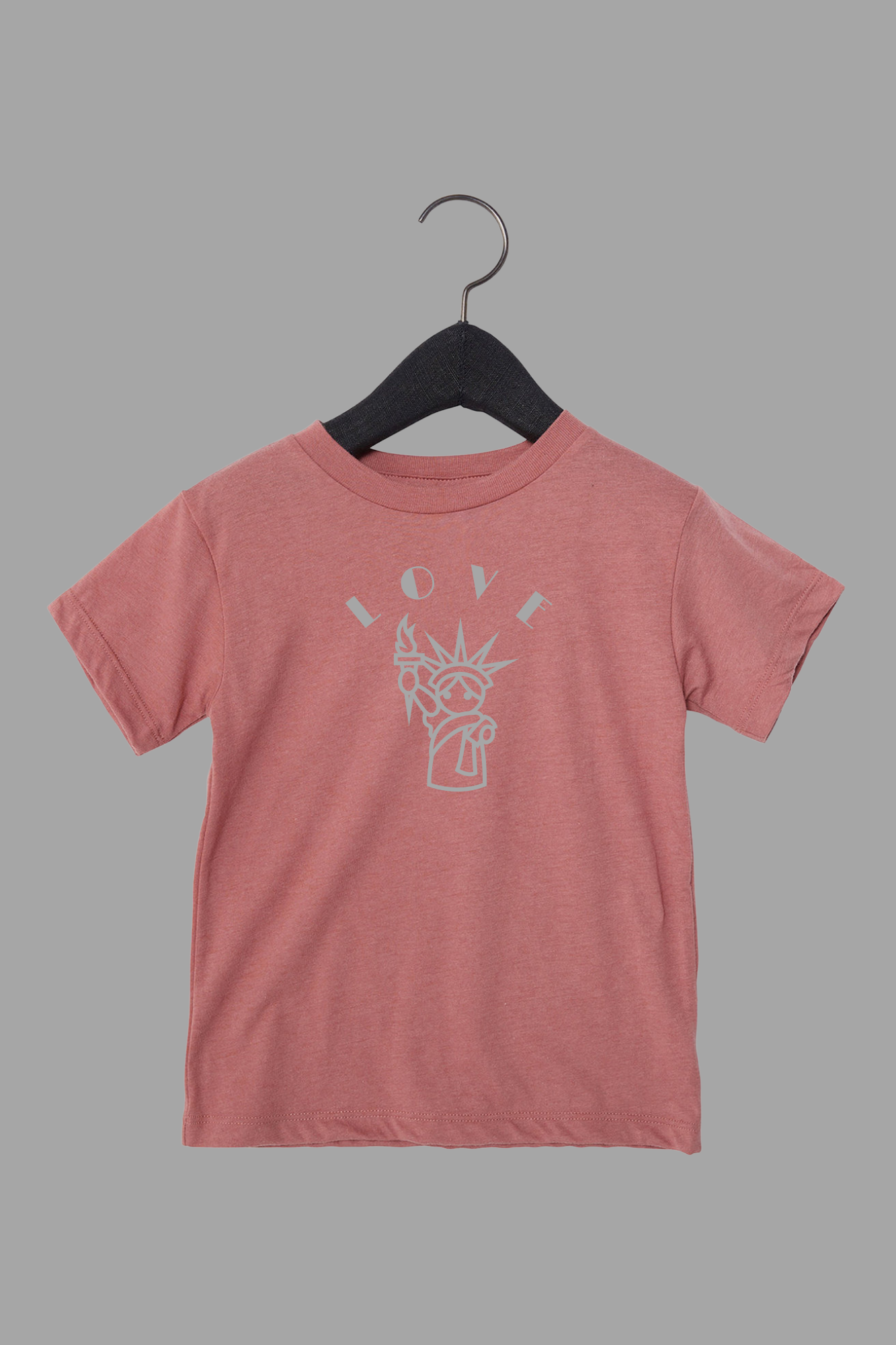 Love is Free Liberty toddler tee in mauve pink - patriotic kindness graphic shirt for kids