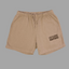 Life is Short Live Your Best khaki gym shorts with puff print message