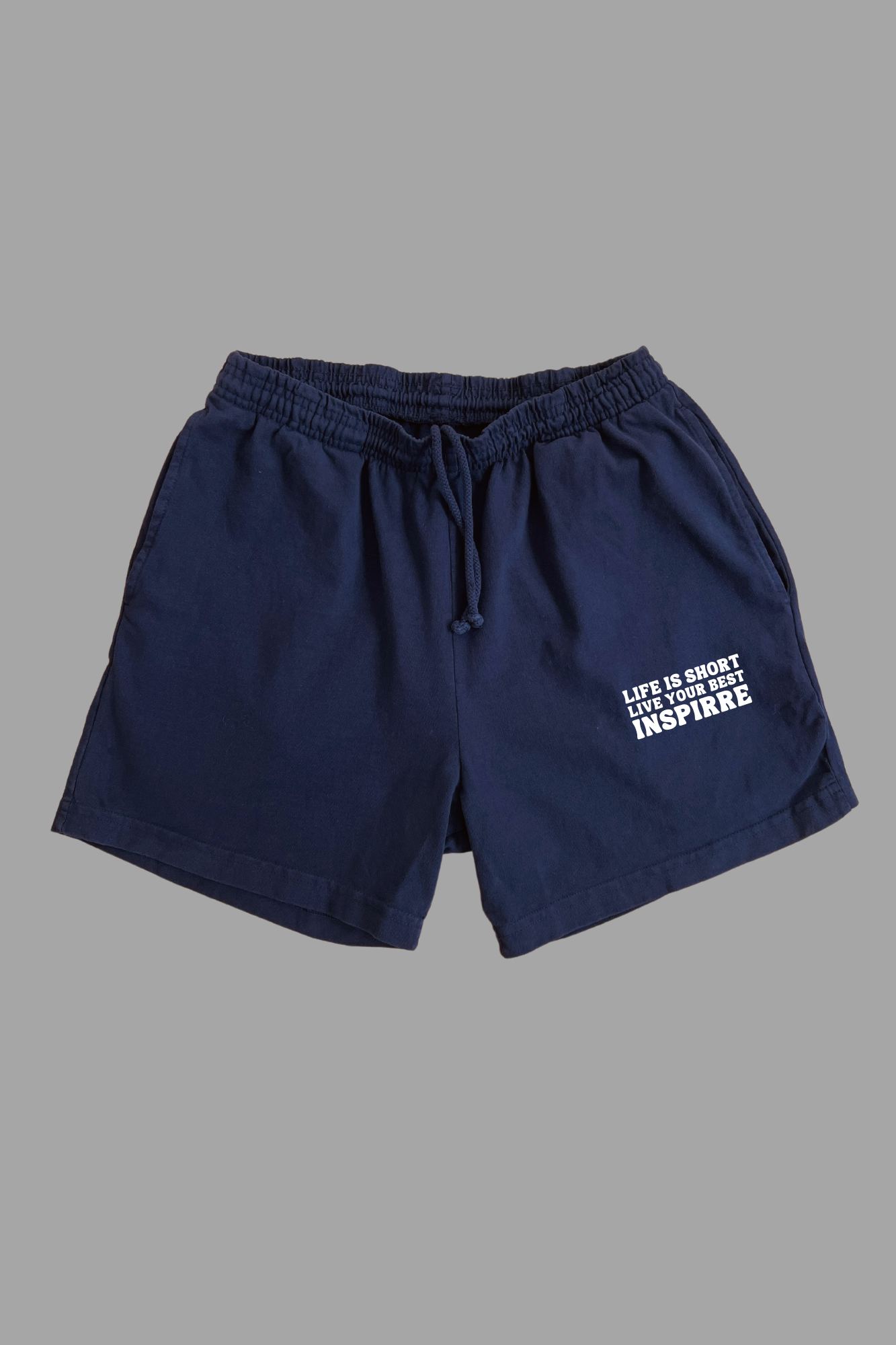 Life is Short Live Your Best navy blue gym shorts - USA made cotton