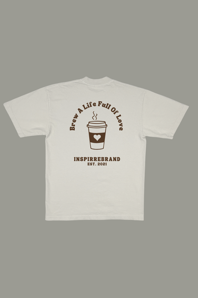 Brew A Life Full Of Love premium graphic tee in concrete light gray - coffee and love adult shirt