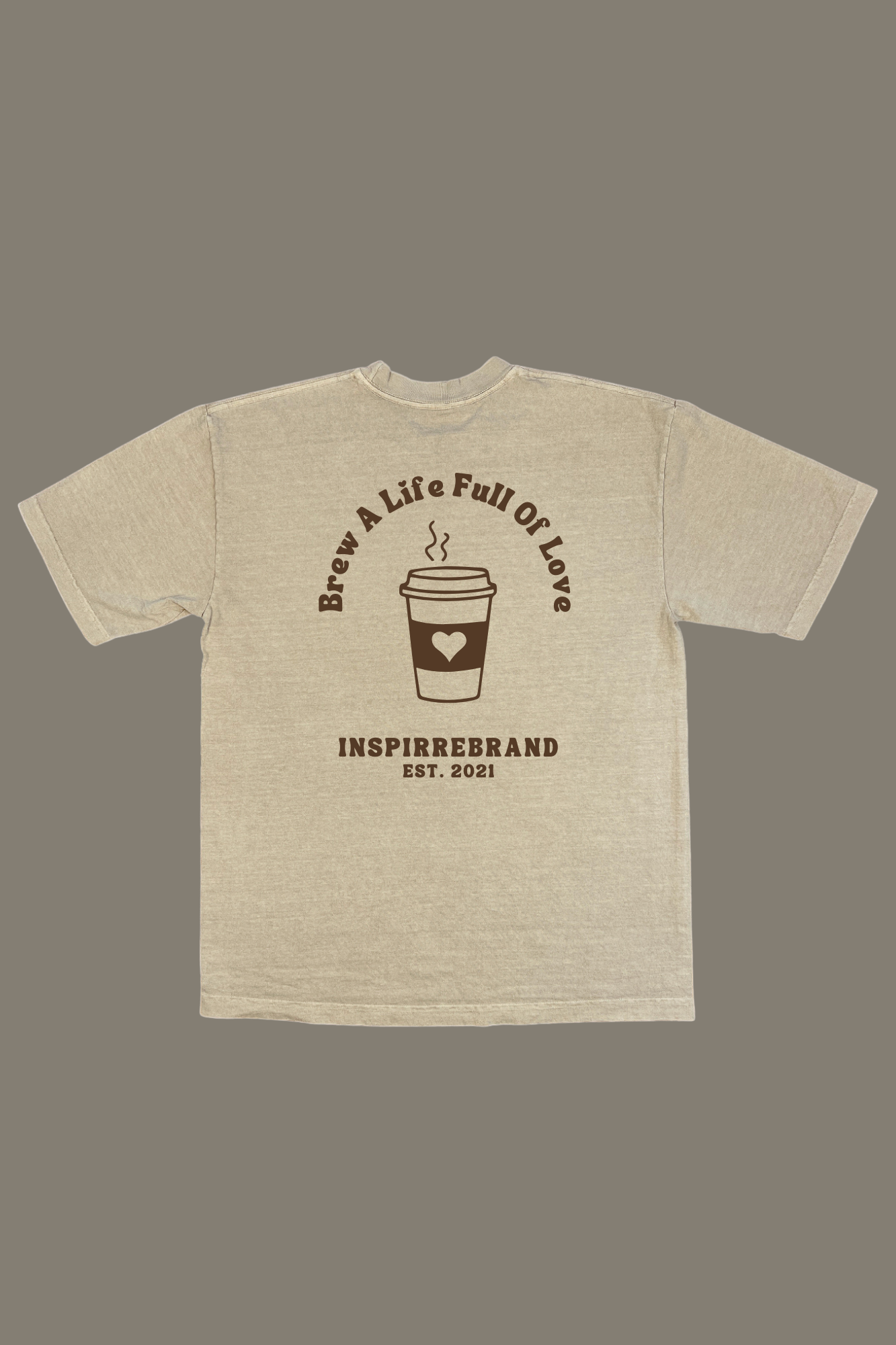 Brew A Life Full Of Love premium graphic tee in oatmeal brown - coffee and love adult shirt