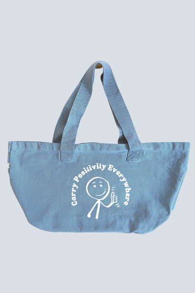 Carry Positivity Everywhere sky blue large denim tote bag with puff print
Large denim tote bag with positive message - INSPIRRE heavyweight cotton
