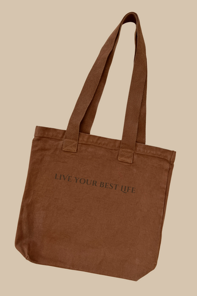 Live Your Best Life New York City brown denim tote bag - USA made
NYC denim tote bag in brown - Live Your Best Life message
INSPIRRE New York City denim tote bag - heavyweight cotton brown
