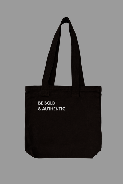 Be Bold and Authentic black denim tote bag with gray print - INSPIRRE New York
Be Bold and Authentic denim tote bag - USA made heavyweight cotton
INSPIRRE New York denim tote bag - authentic daily carry bag