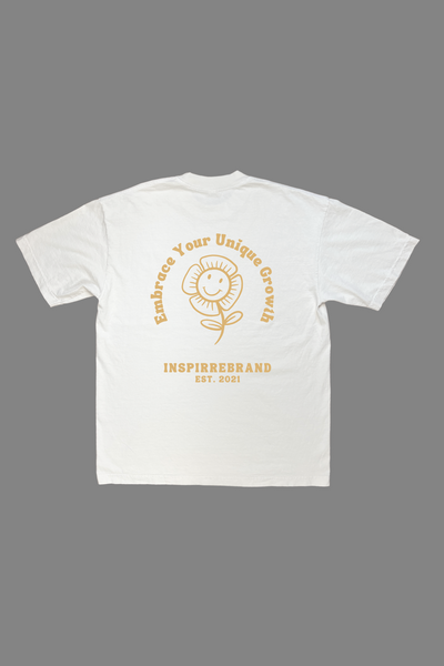 Embrace Your Unique Growth premium graphic tee in off white - personal growth and self-compassion adult shirt