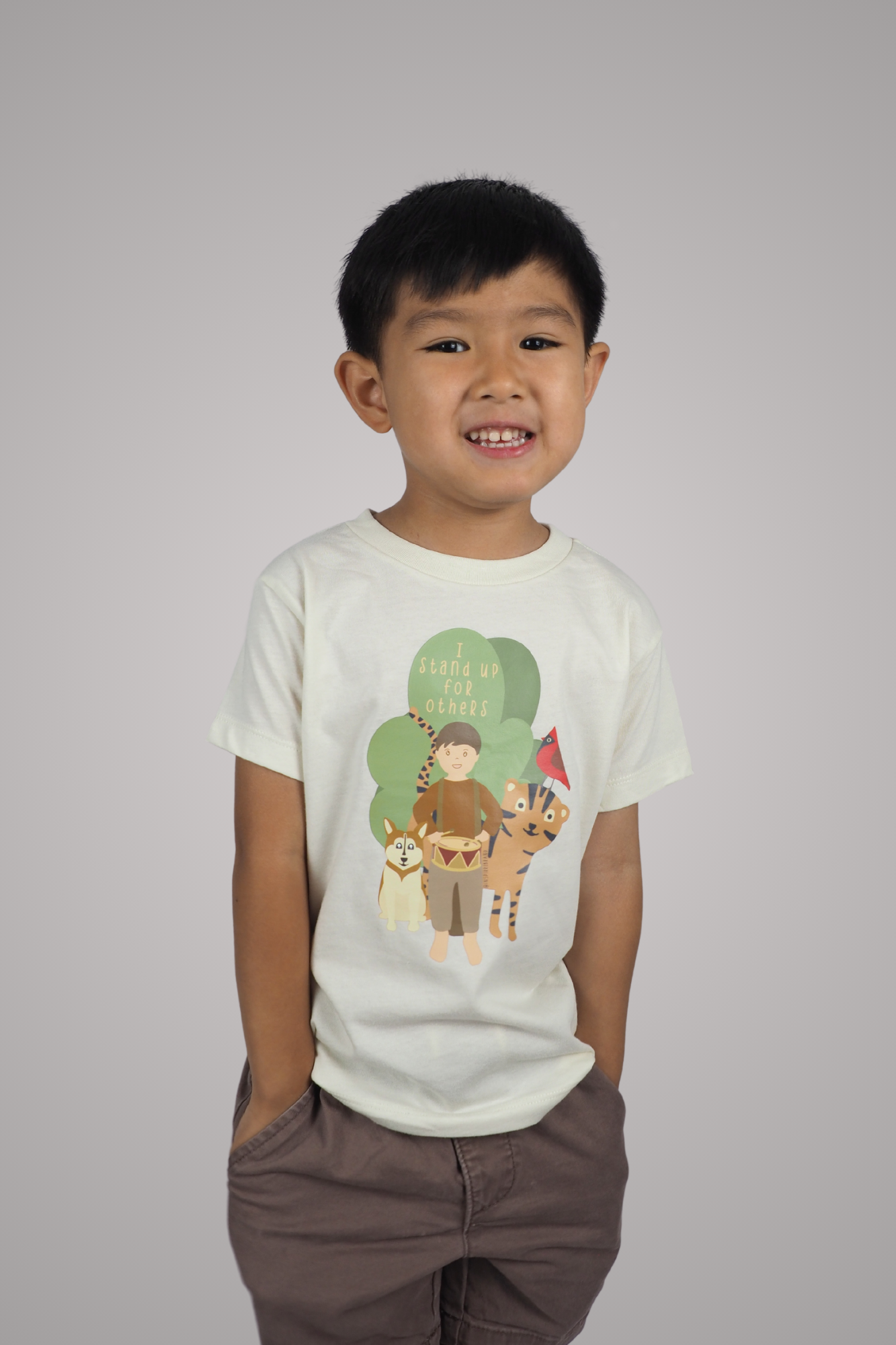 I Stand Up For Others toddler tee in beige or natural color - empowering graphic shirt for kids