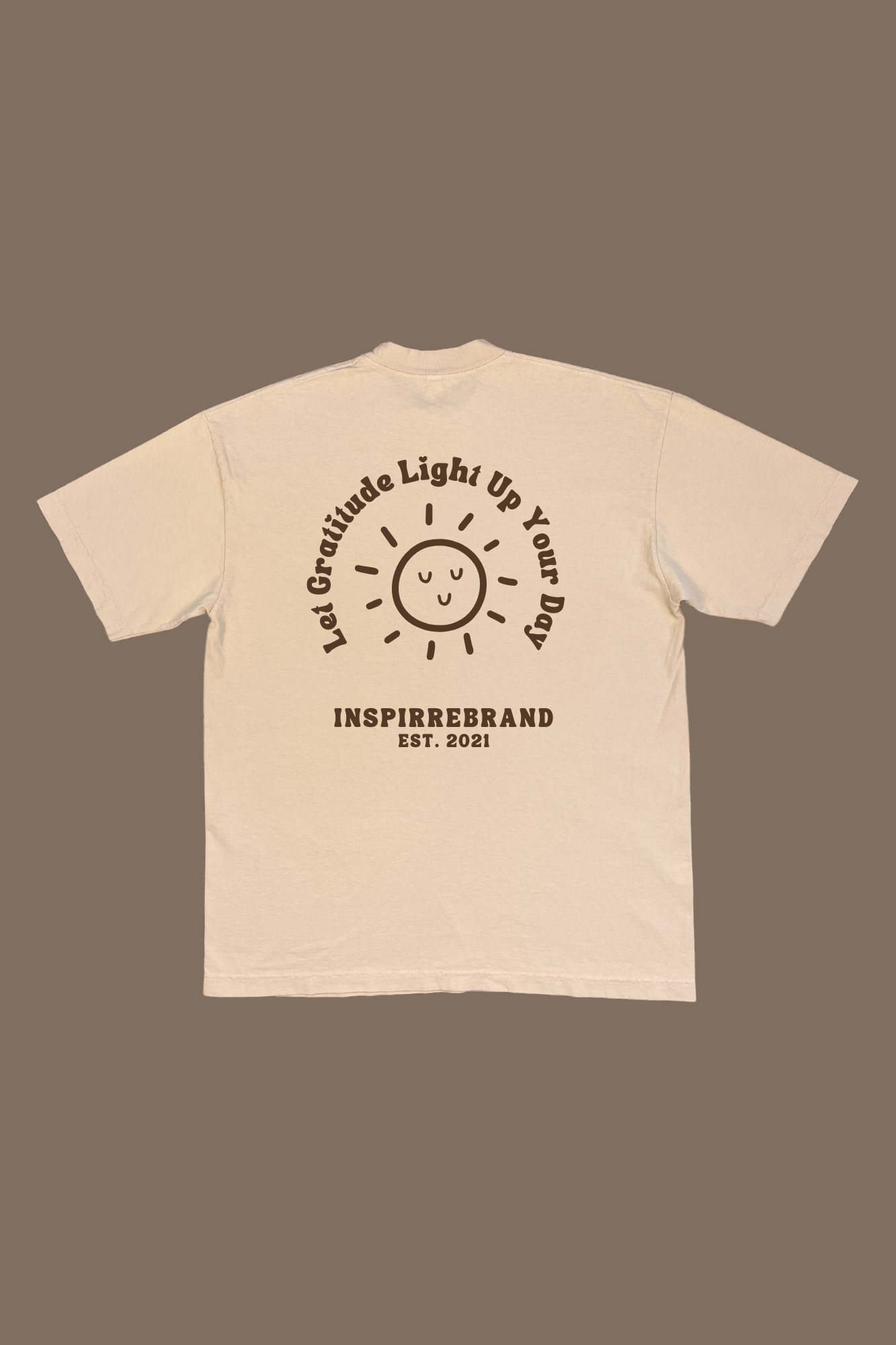 Let Gratitude Light Up Your Day premium graphic tee in beige - gratitude and mindfulness adult shirt