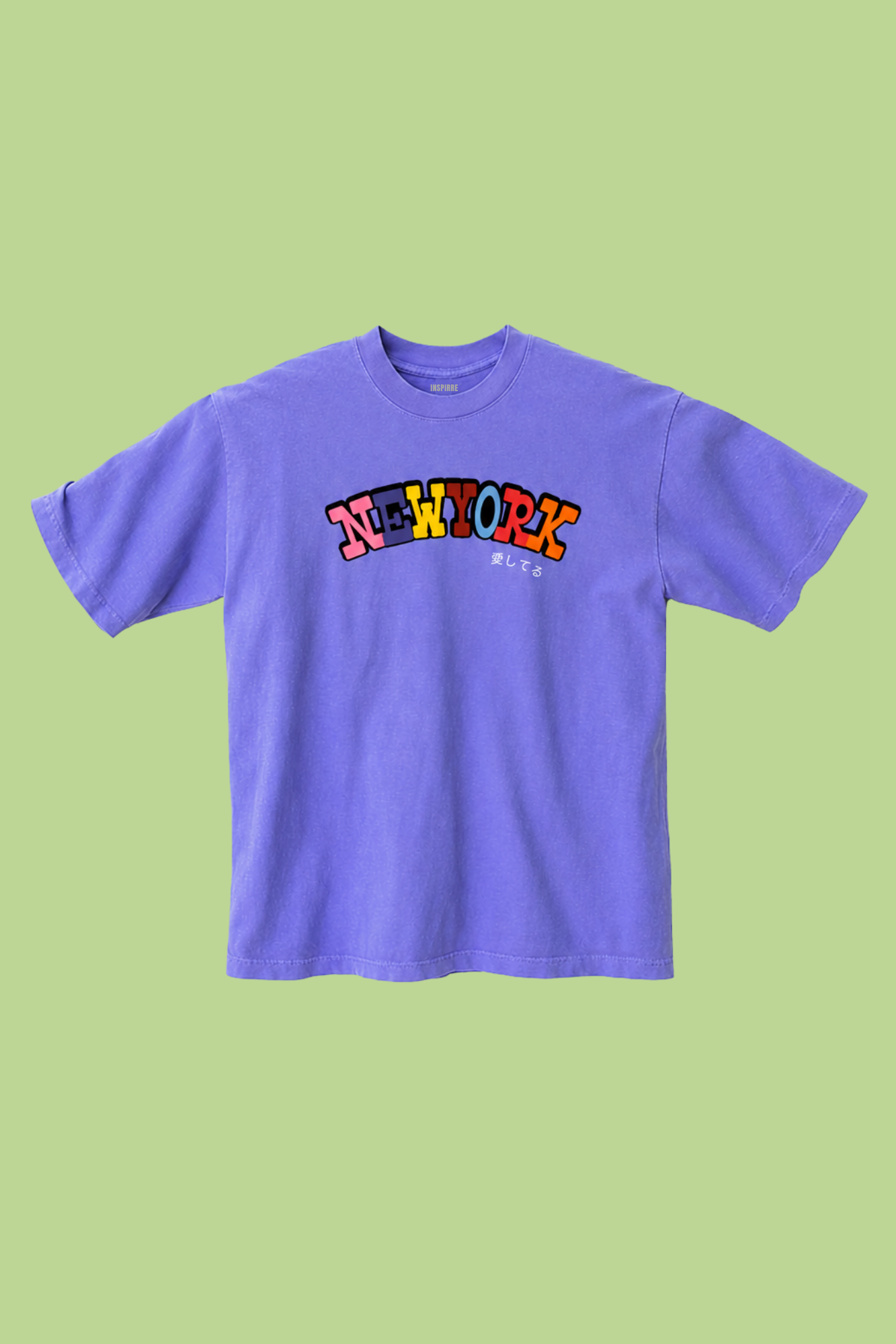 Purple t-shirt with colorful 'New York' text with japanese text I love you. I love new york shirt.