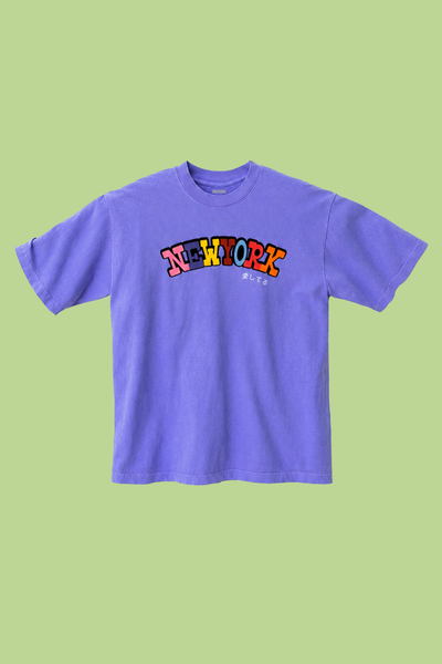 Purple t-shirt with colorful 'New York' text with japanese text I love you. I love new york shirt.