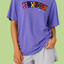 Person wearing a purple new york t-shirt with japanese text I love you