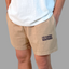 Life is Short Live Your Best khaki gym shorts with puff print message