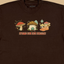 Spread Love Like Shrooms premium graphic tee in chocolate brown - mushroom and kindness adult shirt