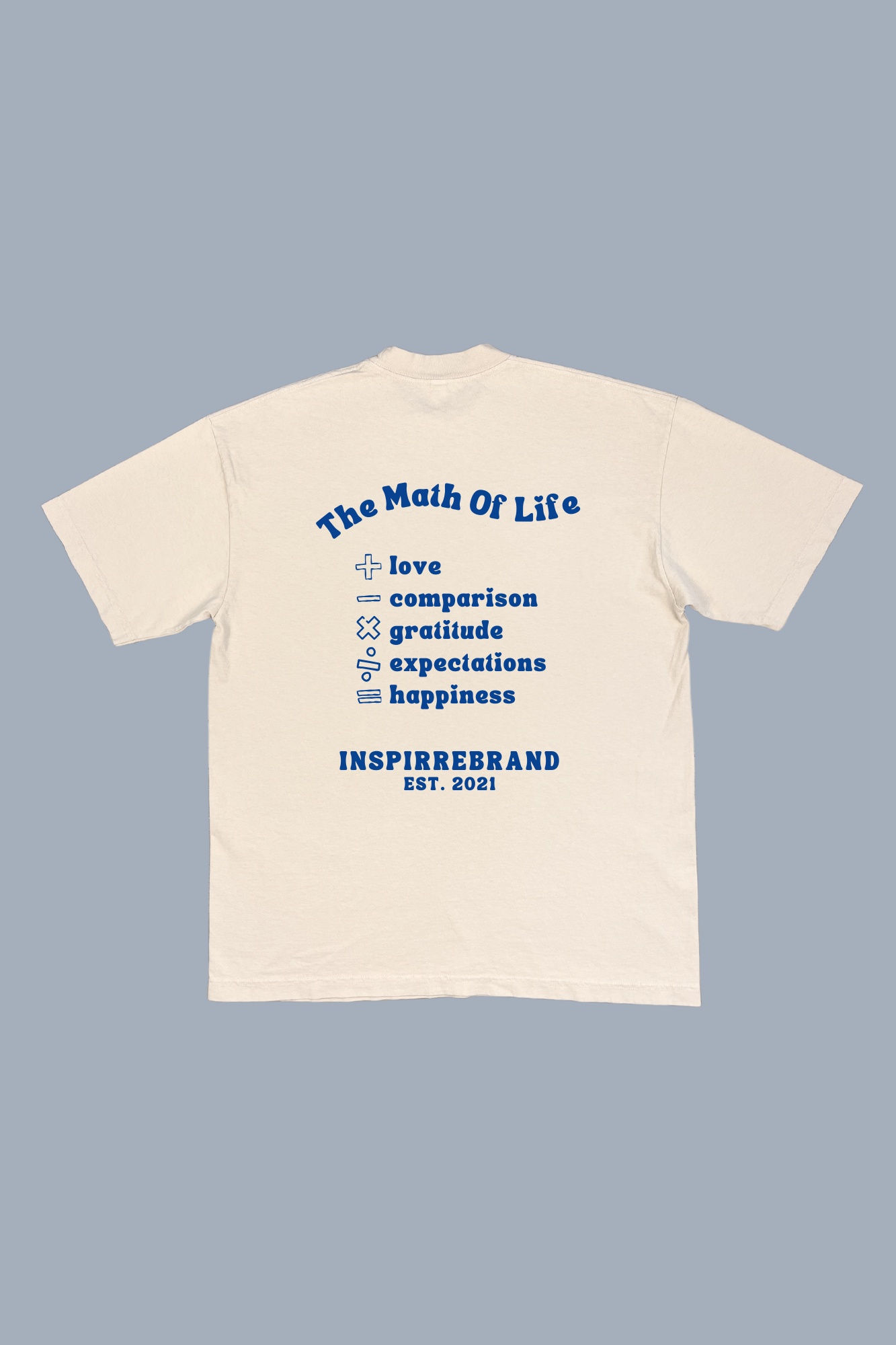 The Math Of Life premium graphic tee in cream with blue print - happiness equation adult shirt