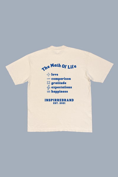 The Math Of Life premium graphic tee in cream with blue print - happiness equation adult shirt