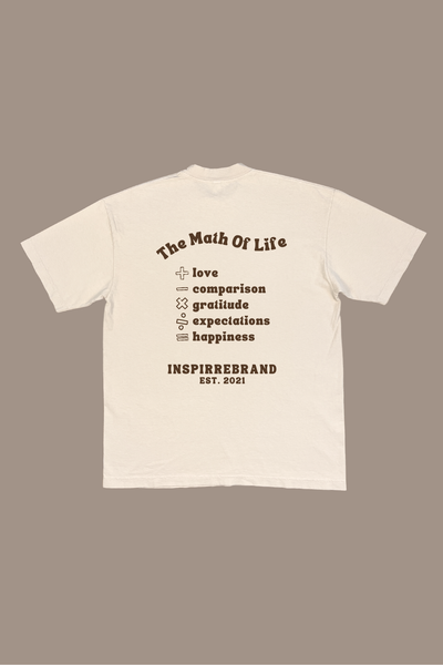 The Math Of Life premium graphic tee in cream with brown print - happiness equation adult shirt