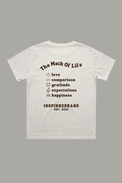 The Math Of Life Youth Tee in Beige / Cream- garment-dyed vintage finish