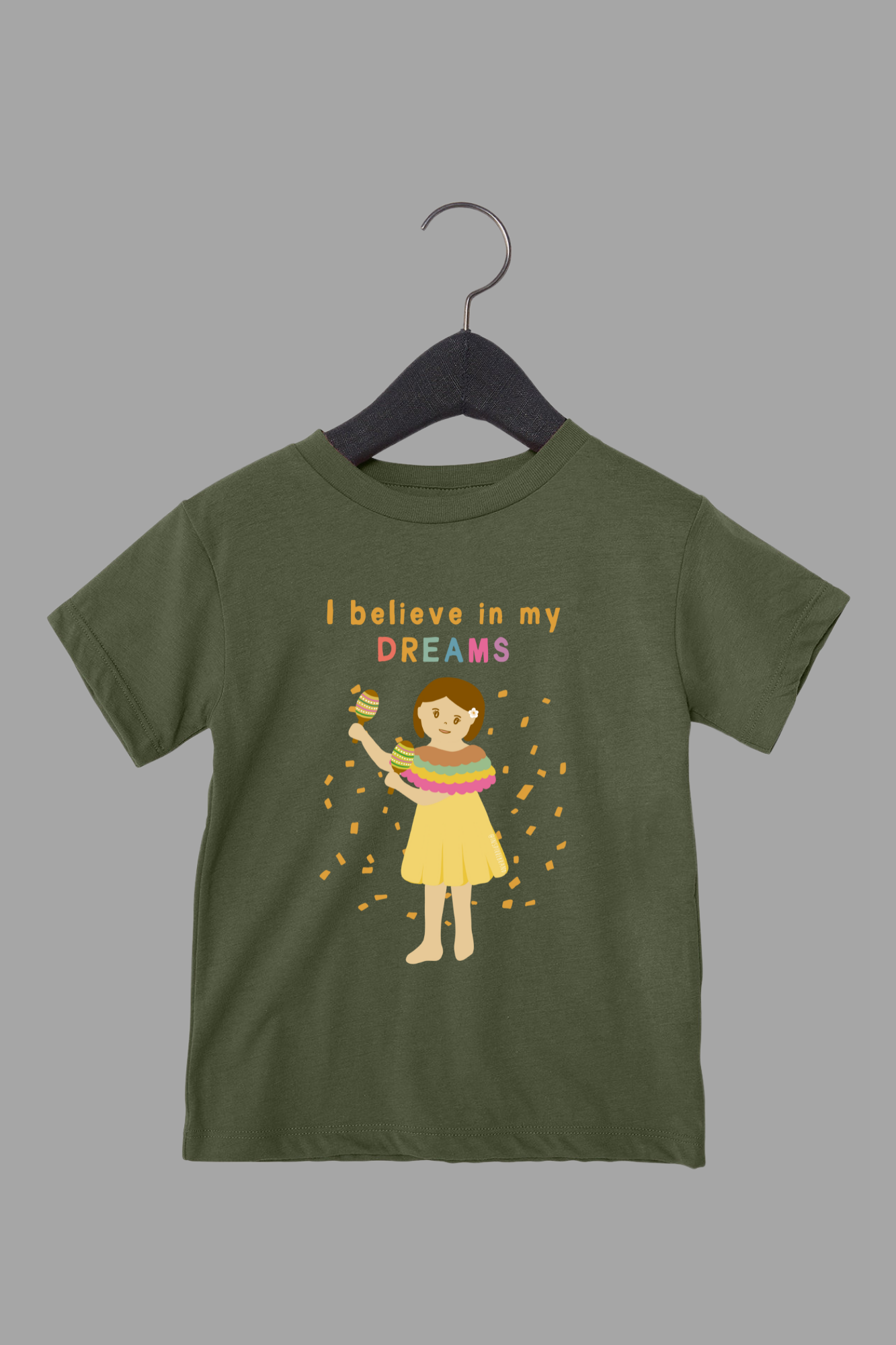 I Believe In My Dreams toddler tee in olive green - inspirational graphic shirt for kids