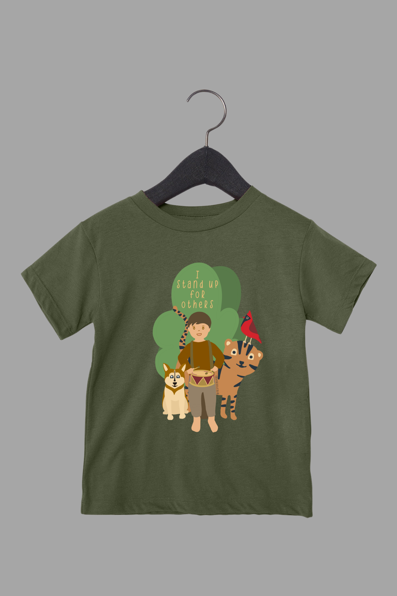 I Stand Up For Others toddler tee in olive green - empowering graphic shirt for kids