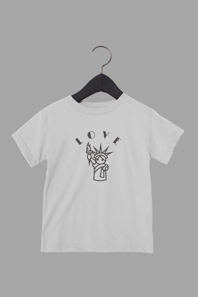 Love is Free Liberty toddler tee in light gray - patriotic kindness graphic shirt for kids