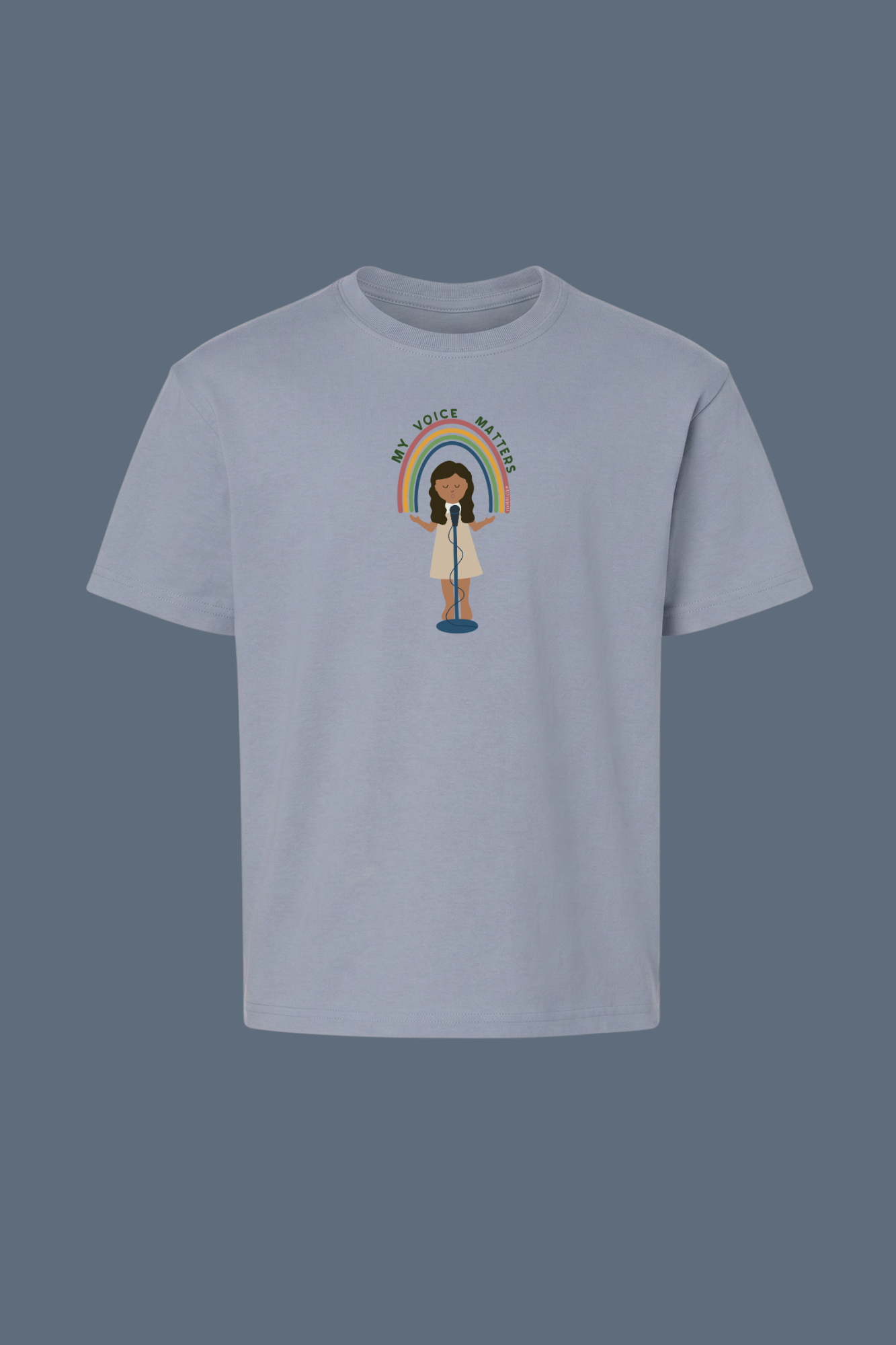 My Voice Matters youth tee in denim blue - empowerment and confidence message for kids