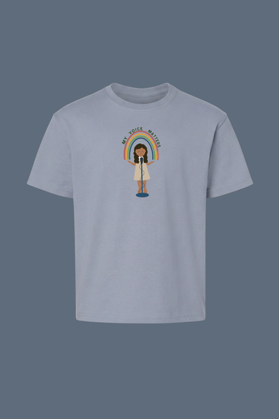 My Voice Matters youth tee in denim blue - empowerment and confidence message for kids