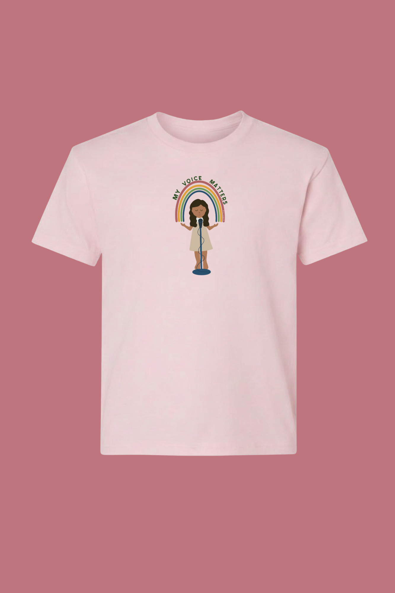 My Voice Matters youth tee in pink - empowerment and confidence message for kids