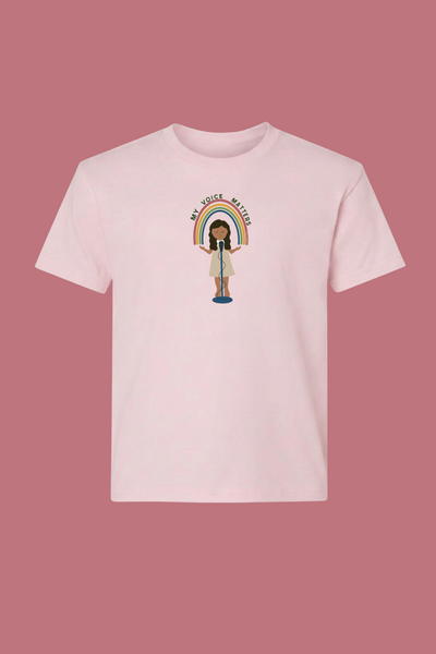My Voice Matters youth tee in pink - empowerment and confidence message for kids
