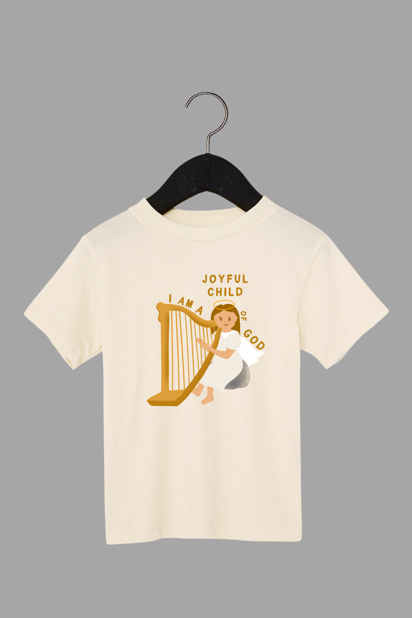 I Am A Joyful Child of God toddler tee in cream or beige - faith-based graphic shirt for kids