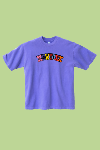 Purple t-shirt with colorful New York text - NYC diversity and culture adult shirt