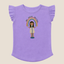 purple toddler shirt with flutter sleeve and rainbow graphic design