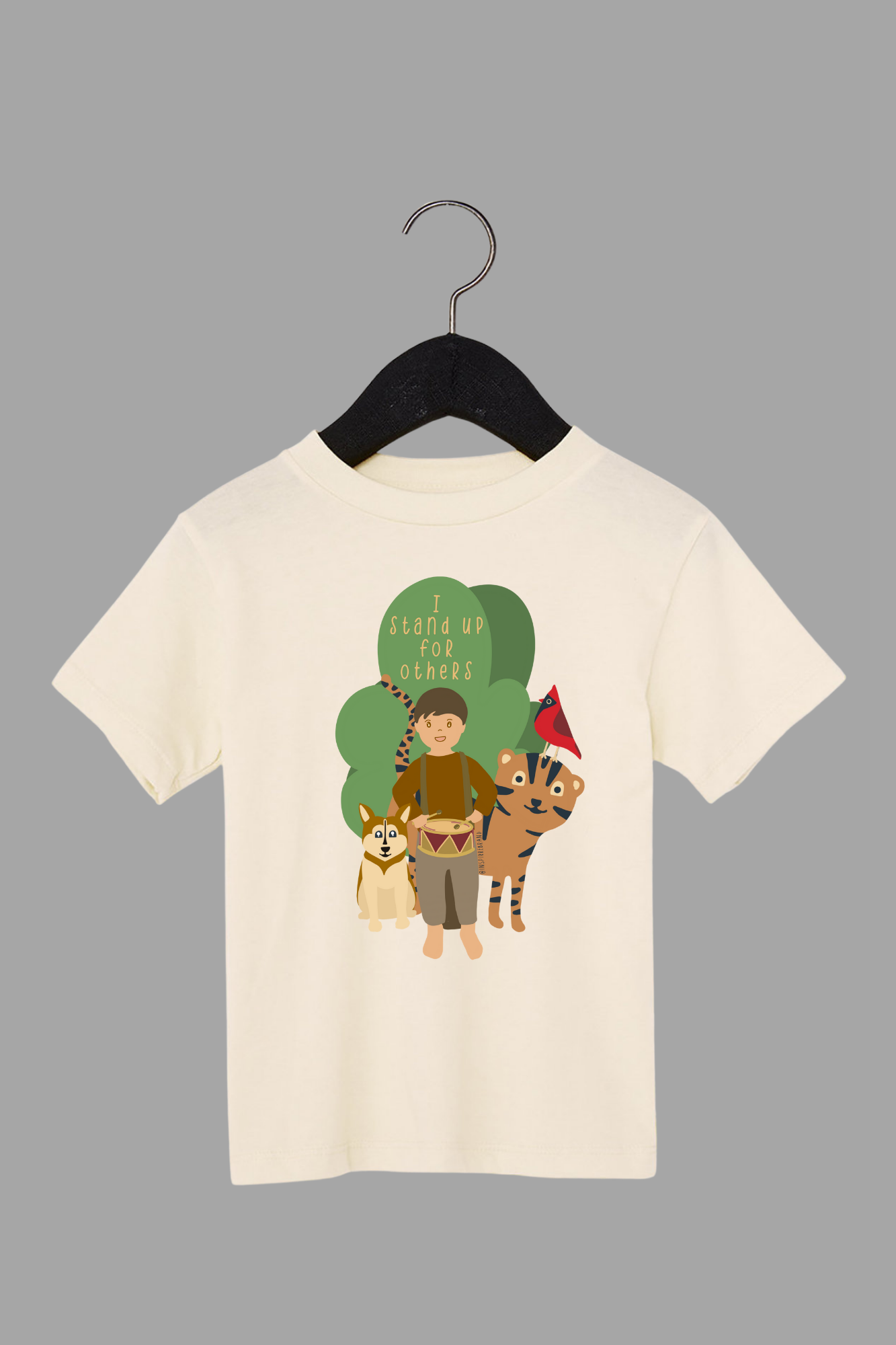 I Stand Up For Others toddler tee in beige - empowering graphic shirt for kids