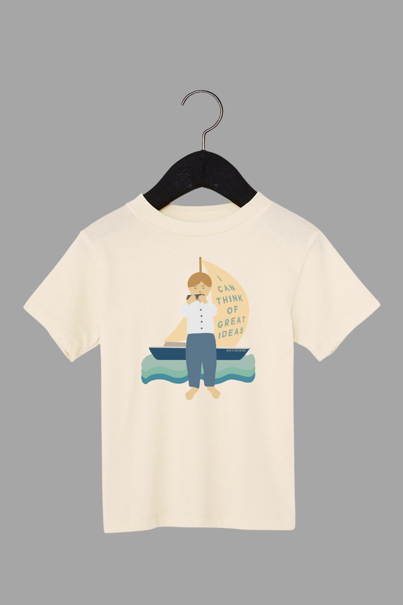 I Can Think Of Great Ideas toddler tee in cream or beige - creative graphic shirt for kids