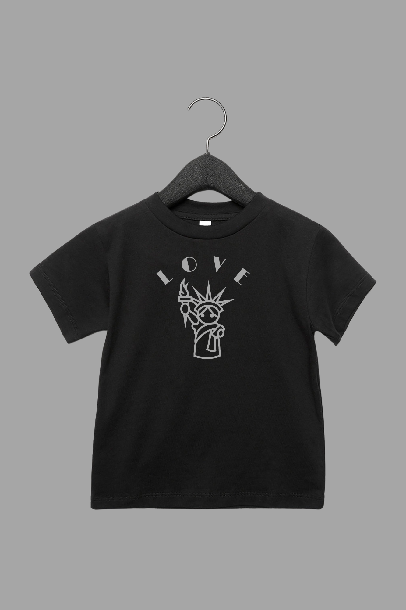 Love is Free Liberty toddler tee in black - patriotic kindness graphic shirt for kids